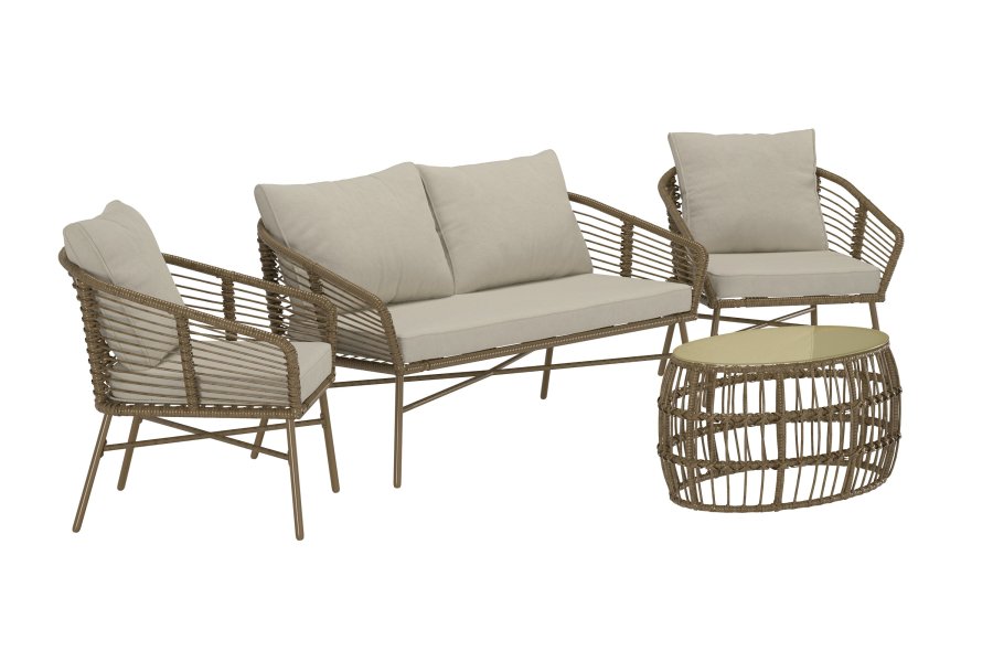 VENTURE HOME Lipari sofasett - brun rotting / beige pute
