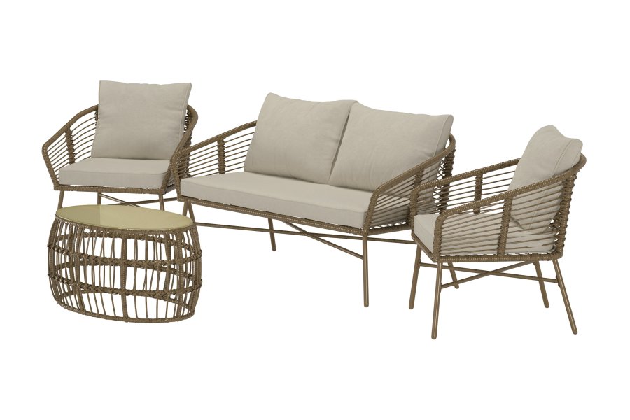 VENTURE HOME Lipari sofasett - brun rotting / beige pute