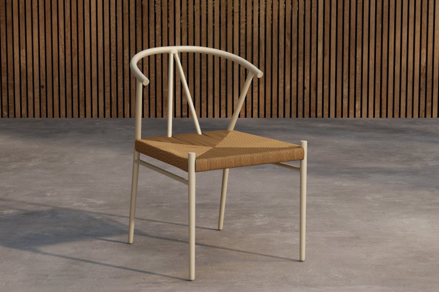 VENTURE HOME Alfons spisestuestol - Beige pulverlakkert / Naturlig rotting