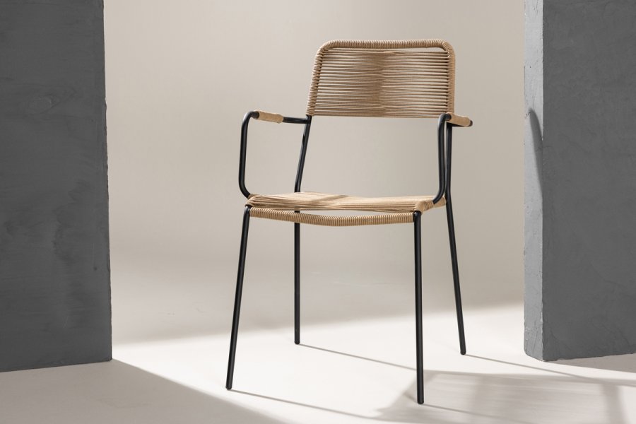 VENTURE HOME Lindos - Lenestol - Svart Alu / Latte Rope