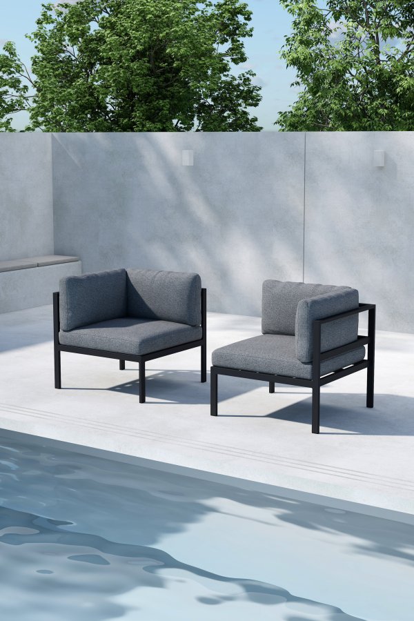 VENTURE HOME Copacabana hj�rneseksjon - svart aluminium / gr� pute