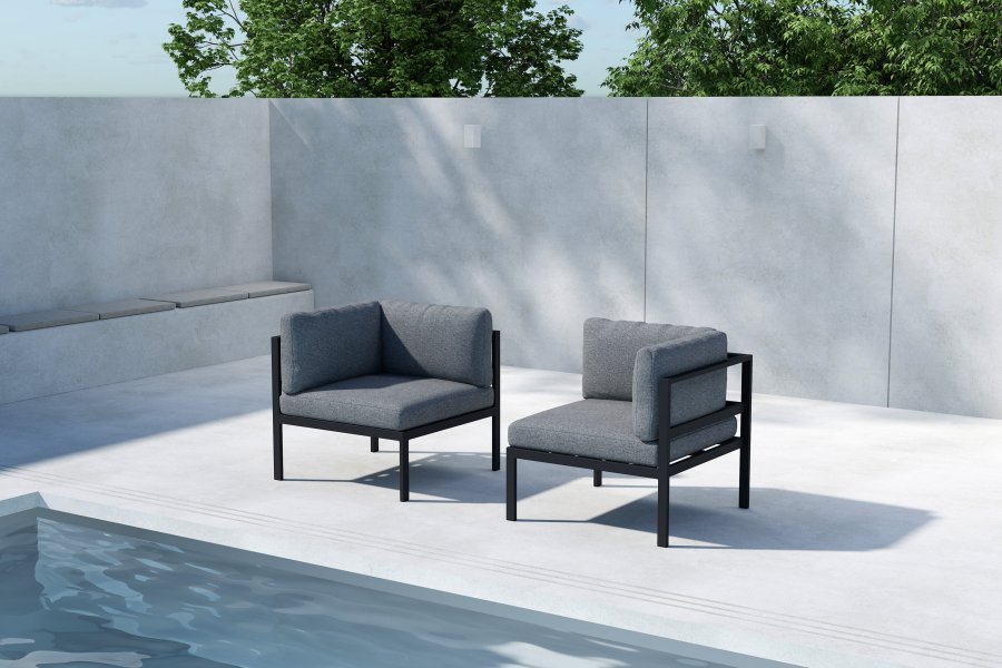 VENTURE HOME Copacabana hj�rneseksjon - svart aluminium / gr� pute