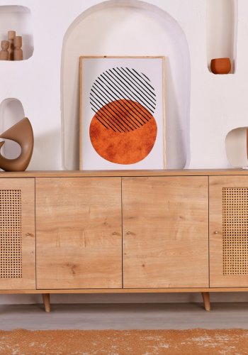 FUNZI LIVING Hazeran Sideboard, m. 4 Türen - natürliches Melamin und Metall