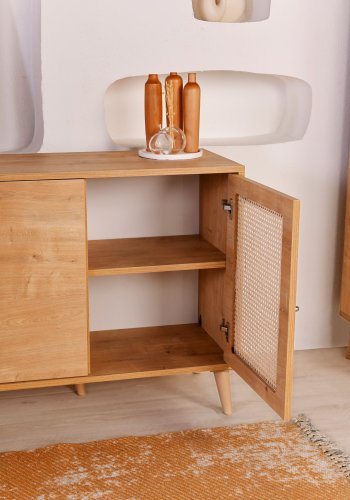 FUNZI LIVING Hazeran Sideboard, m. 4 Türen - natürliches Melamin und Metall