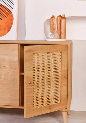 FUNZI LIVING Hazeran Sideboard, m. 4 Türen - natürliches Melamin und Metall