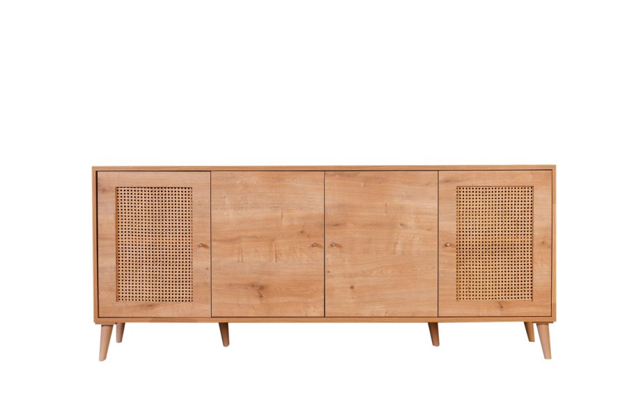 FUNZI LIVING Hazeran Sideboard, m. 4 Türen - natürliches Melamin und Metall