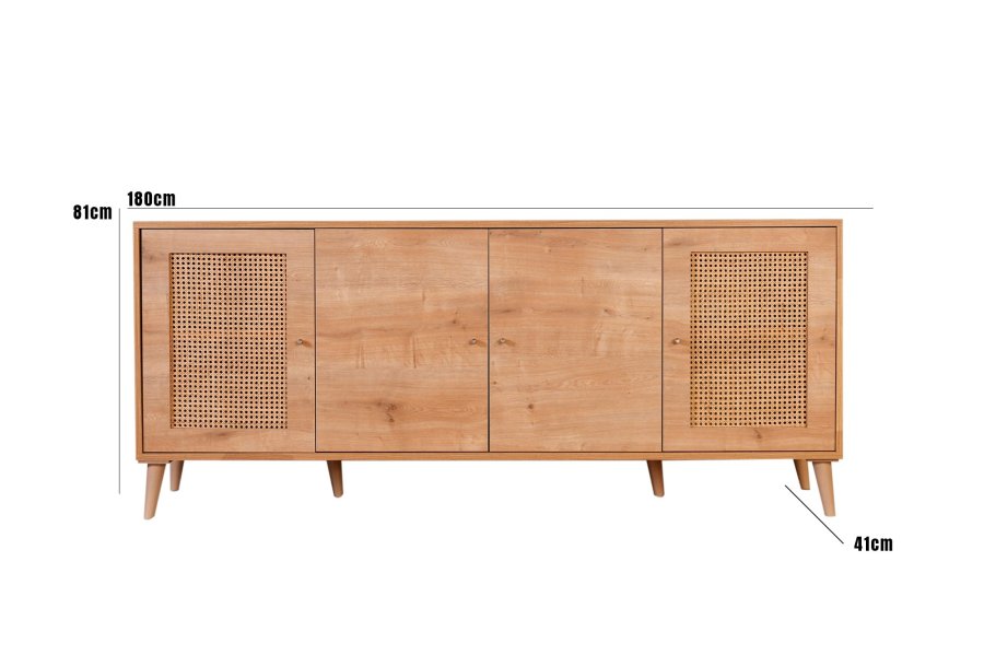 FUNZI LIVING Hazeran Sideboard, m. 4 Türen - natürliches Melamin und Metall