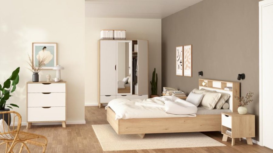 TVILUM Ikast Nachttisch 1 Schublade, Jackson Hickory / Weiß, 40,2 x 39,8 x 47,4 cm