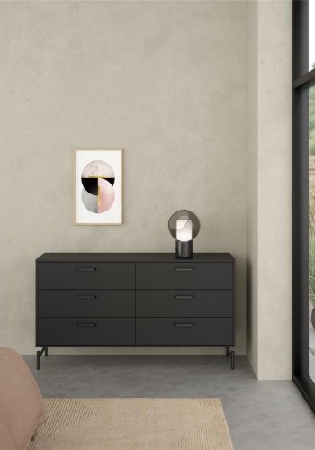 TVILUM Dana dobbeltkommode med 6 skuffer, mat sort, 138,7 x 39,8 x 76,6 cm