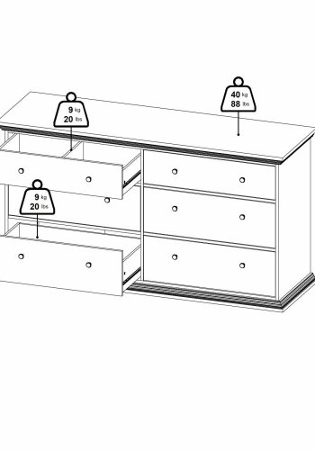 TVILUM North dobbeltkommode med 6 skuffer, hvid, 163,3 x 51,6 x 88,2 cm
