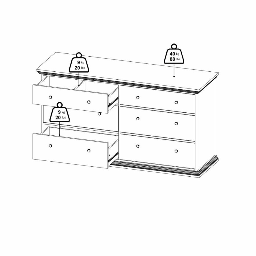 TVILUM North dobbeltkommode med 6 skuffer, hvid, 163,3 x 51,6 x 88,2 cm