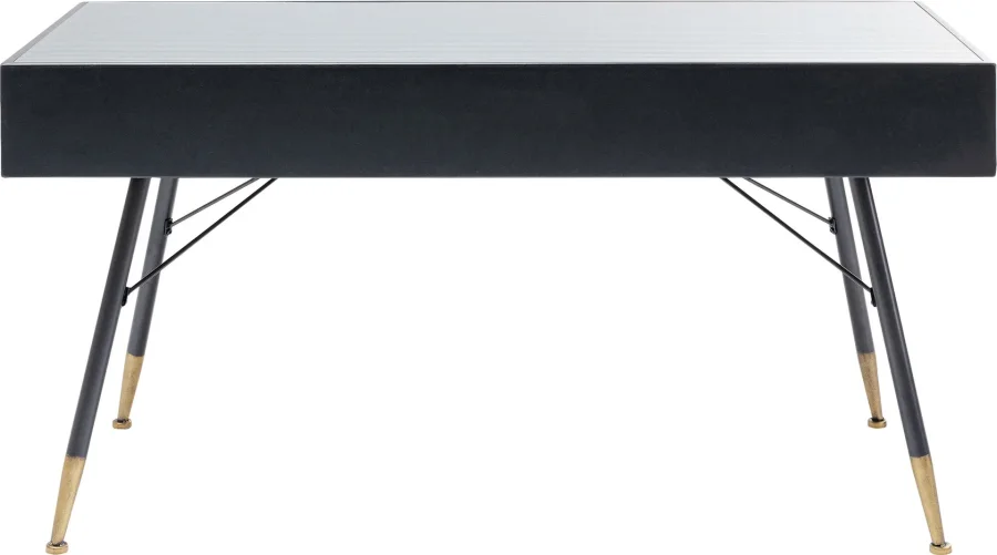 KARE DESIGN La Gomera skrivebord, m. 2 skuffer - klar glas og sort MDF/stl (140x60)