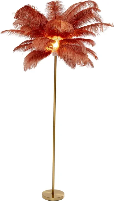 KARE DESIGN Feather Palm gulvlampe - rustrd strudsefjer og messing stl