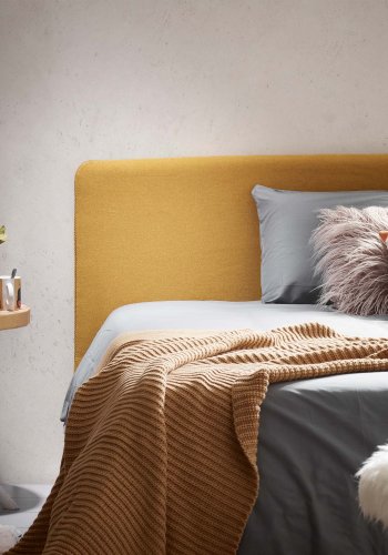 KAVE HOME Dyla sengegavl, m. aftageligt betr�k - sennepsgul stof (til 150 cm seng)