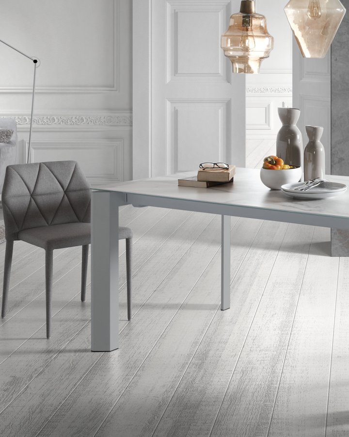 KAVE HOME Axis uttrekkbart porselensbord i hvit Kalos-finish med gr ben 140 (200) cm