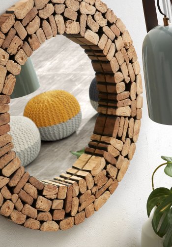 KAVE HOME Ellipse veggspeil - naturlig resirkulert tre og speilglass, rundt (80) 