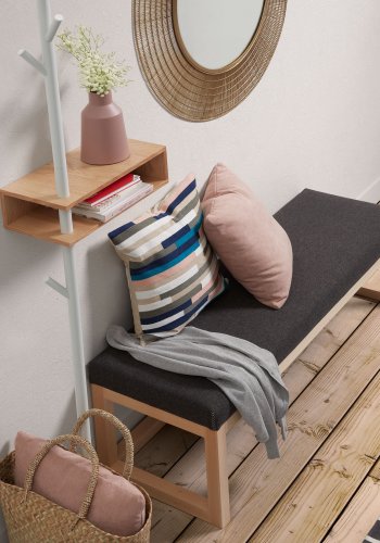 KAVE HOME Belgrad stumtjener - hvit/naturmetall/eik finer, med hylle