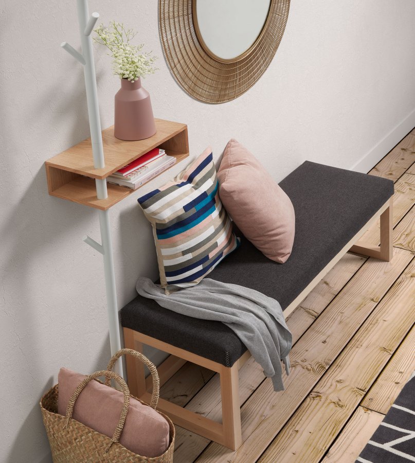 KAVE HOME Belgrad stumtjener - hvit/naturmetall/eik finer, med hylle