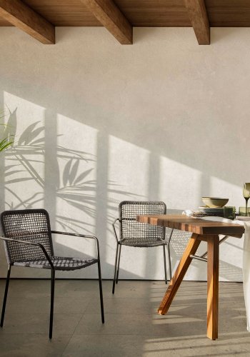 KAVE HOME Boomer spisestuestol med armlener - mrkegrtt tau og grtt stl