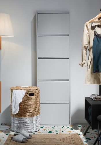 KAVE HOME Ode skoskap, m. 5 drer - grtt stl (50x168,5)