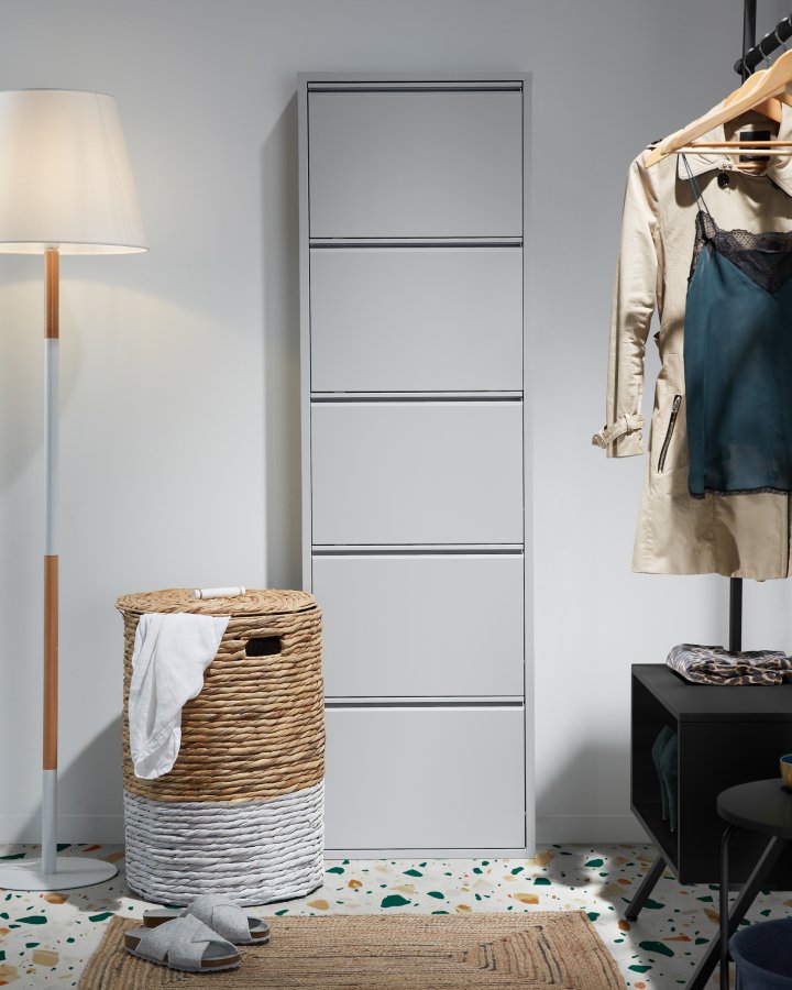 KAVE HOME Ode skoskap, m. 5 drer - grtt stl (50x168,5)