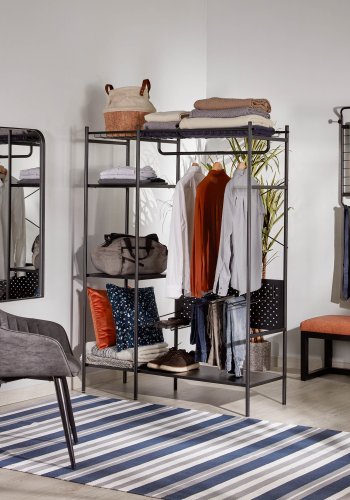 KAVE HOME Storn skap med hyller og kroker - sort melamin og stl (120x182)