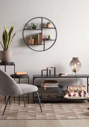 KAVE HOME rund vegghylle - svart metall (55)