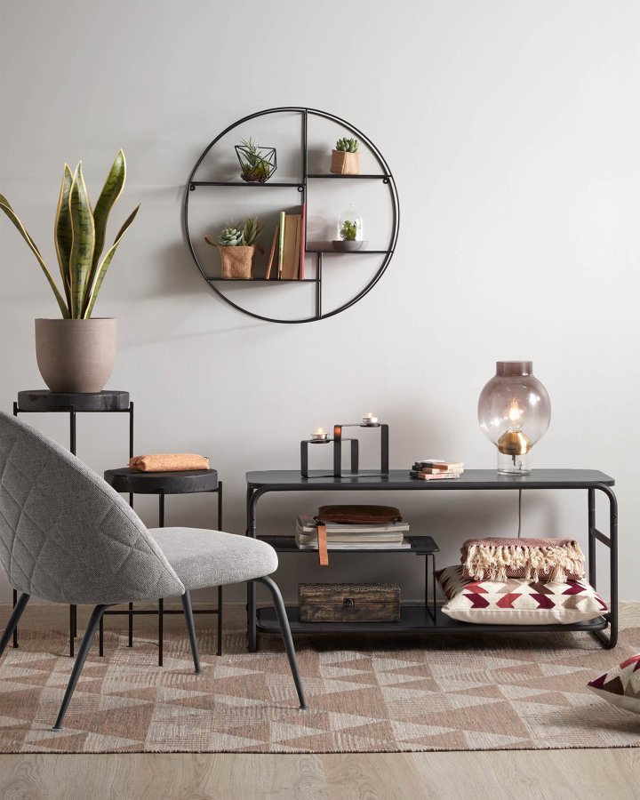 KAVE HOME rund vegghylle - svart metall (55)