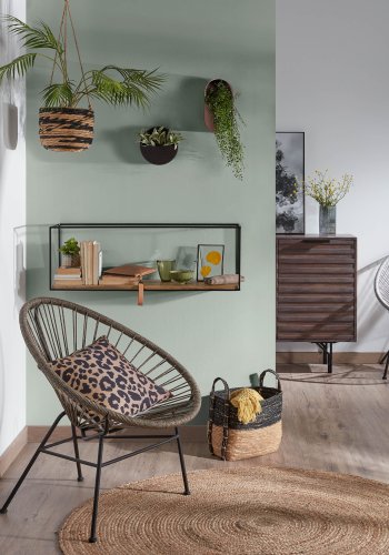 KAVE HOME Edwina vegghylle - natur/svart mangotre/metall 