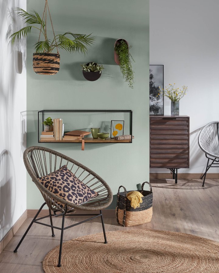 KAVE HOME Edwina vegghylle - natur/svart mangotre/metall 