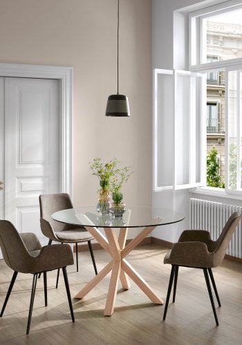 KAVE HOME rundt Arya spisebord - klart glass og naturstl (119)