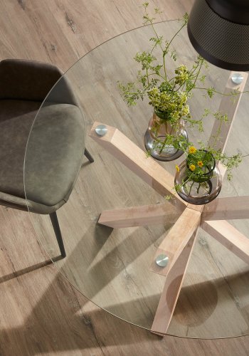 KAVE HOME rundt Arya spisebord - klart glass og naturstl (119)