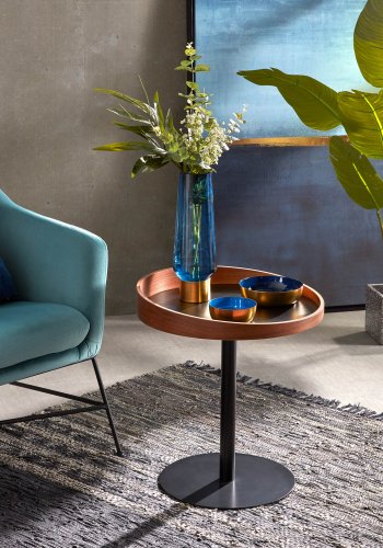 KAVE HOME Karlin sidebord - brun valnttfinish og metall, rundt (46)