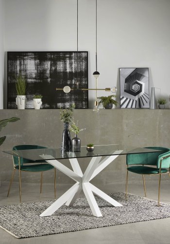 KAVE HOME Argo spisebord, rektangulrt - klart glass og hvitt stl (180x100)