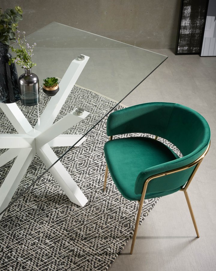 KAVE HOME Arya spisebord - klart glass og hvitt stl (200x100)