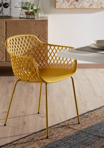 KAVE HOME Quinn spisestuestol med armlener - gul plast og metall