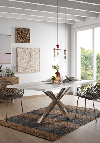 KAVE HOME Argo bord 160 cm hvite melaminben i rustfritt stl