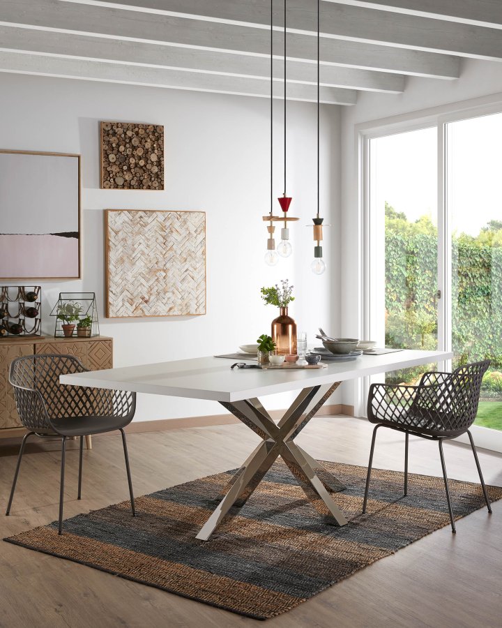 KAVE HOME Argo bord 160 cm hvite melaminben i rustfritt stl