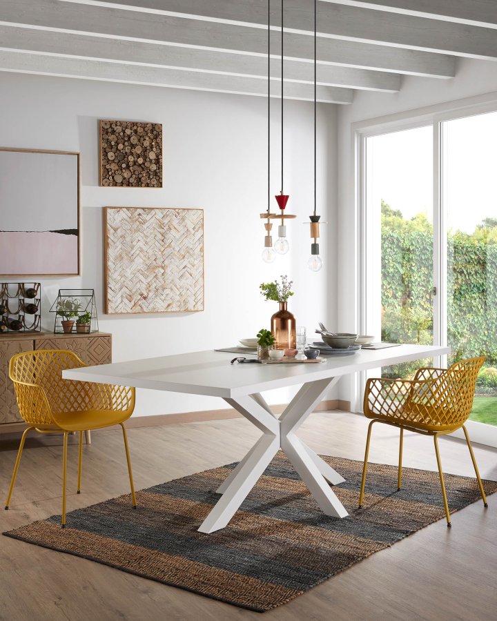 KAVE HOME rektangulrt Arya spisebord - hvit melamin og stl (180x100)