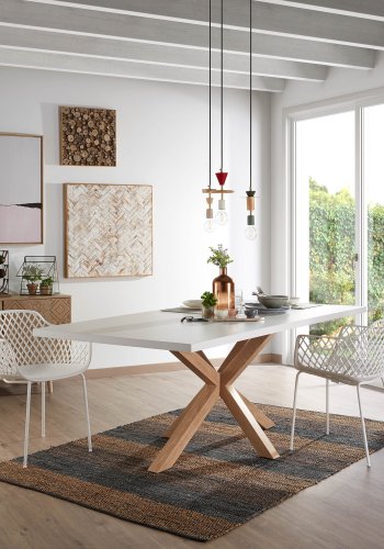 KAVE HOME rektangulrt Arya spisebord - hvit melamin og naturlig stl (200x100)