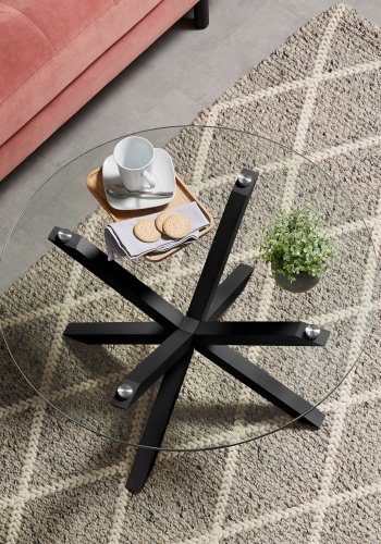 KAVE HOME Arya salongbord, rundt - herdet glass og sort stl ( 82)