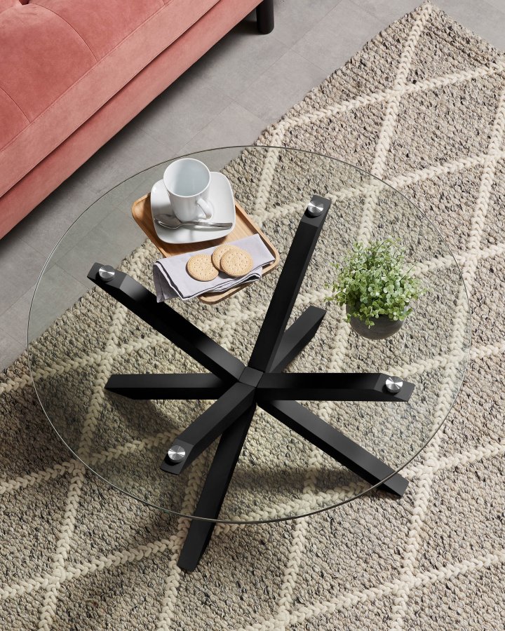 KAVE HOME Arya salongbord, rundt - herdet glass og sort stl ( 82)