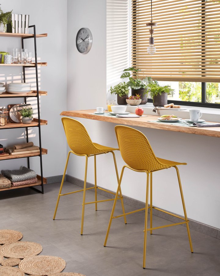 KAVE HOME Quinby barkrakk med rygg og fotsttte - gul plast og metall