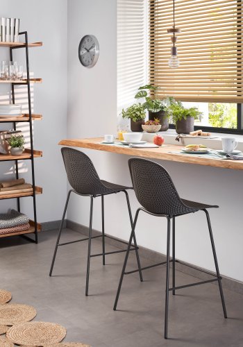 KAVE HOME Quinby barkrakk med rygg og fotsttte - grafittgr plast og metall