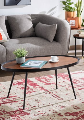 KAVE HOME Kamelia sofabord - brun/svart valnttfinish/metall, oval (102x56)