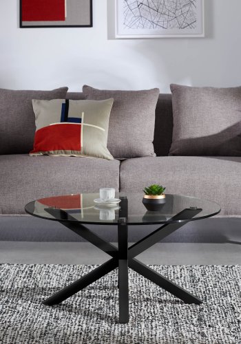 KAVE HOME Arya salongbord, rundt - herdet glass og sort stl ( 82)