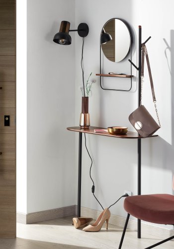 KAVE HOME Marcolina klesstativ med hylle - brun eikefiner og sort metall