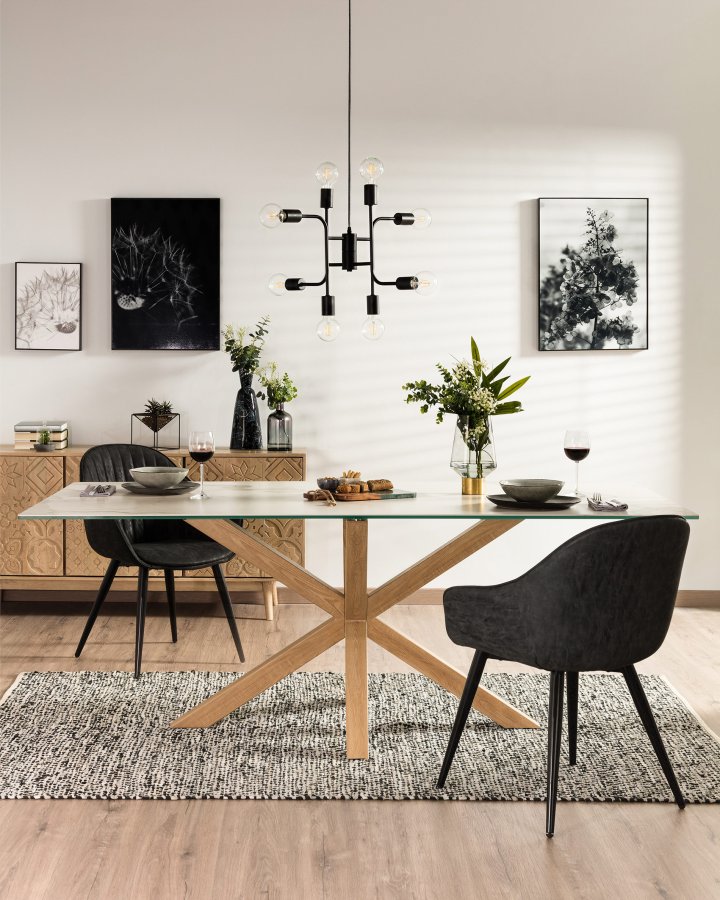 KAVE HOME Arya spisebord - hvitt porselen/glass og natur, rektangulrt (180x100)