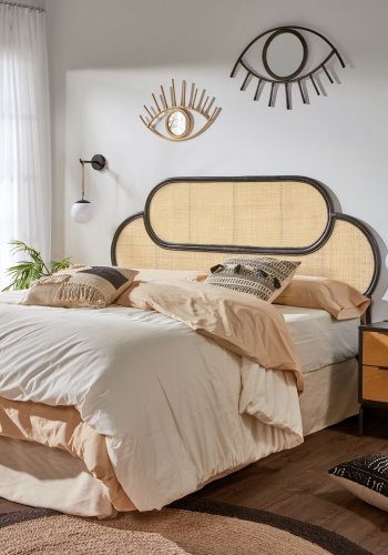 KAVE HOME rektangulr svart Lalita sengegavl - naturlig og svart naturfiber (120x170)