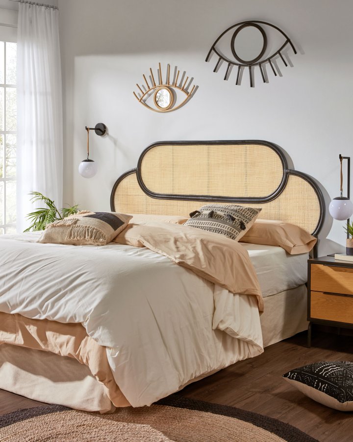 KAVE HOME rektangulr svart Lalita sengegavl - naturlig og svart naturfiber (120x170)